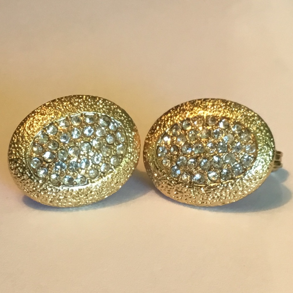 Monet Gold Crystal Pavé Oval Clip-On Earrings